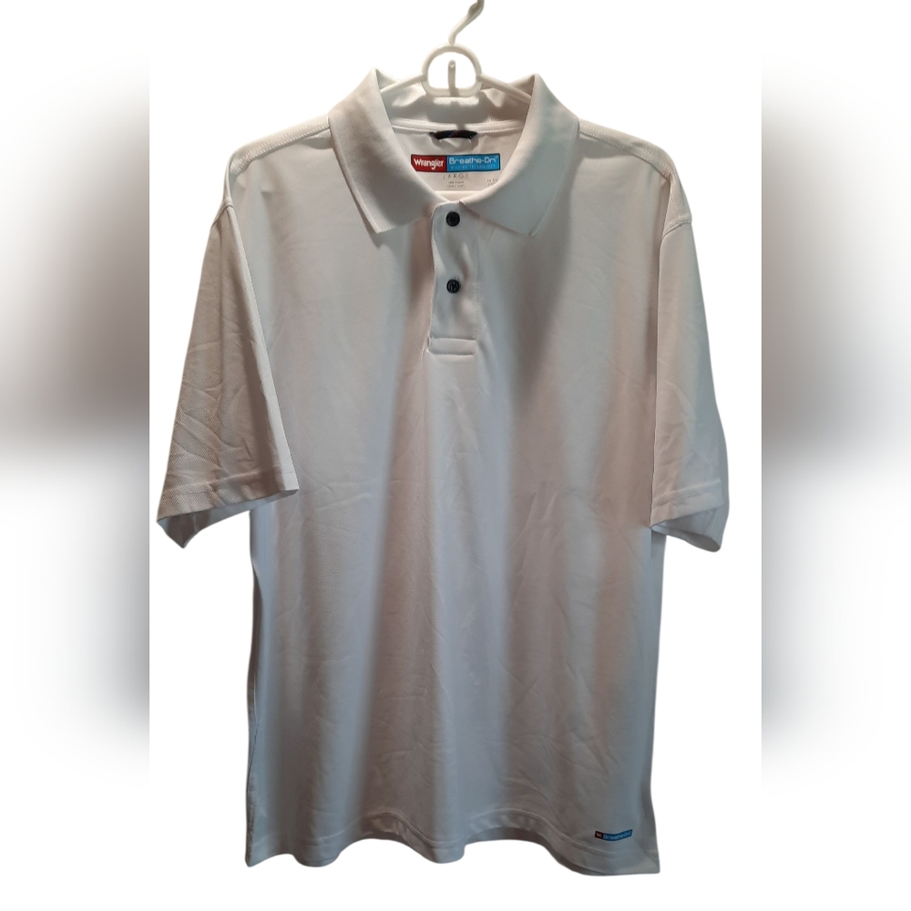 Wrangler Shirt Mens Large White Polo Breath-Dri Sporty Athleisure Preppy